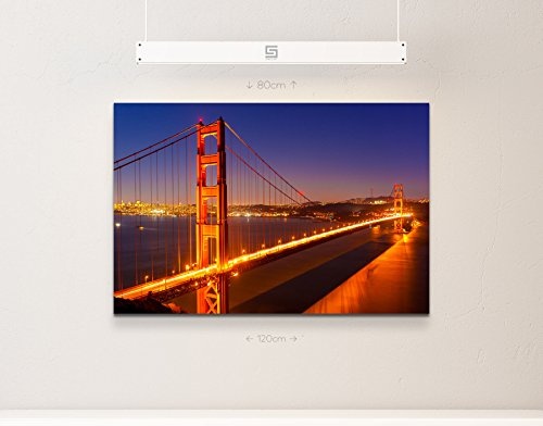 Paul Sinus Art Leinwandbilder | Bilder Leinwand 120x80cm Golden Gate Bridge Bei Nacht