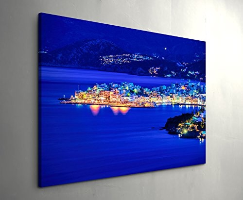 Paul Sinus Art Leinwandbilder | Bilder Leinwand 120x80cm Agios Nikolaos Bei Nacht - Kreta, Griechenland