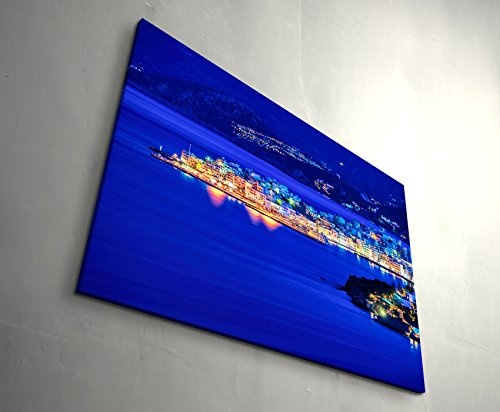 Paul Sinus Art Leinwandbilder | Bilder Leinwand 120x80cm Agios Nikolaos Bei Nacht - Kreta, Griechenland