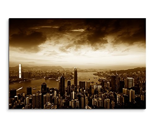 100x70cm Bild Sepia Hong Kong Skyline bei Nacht I