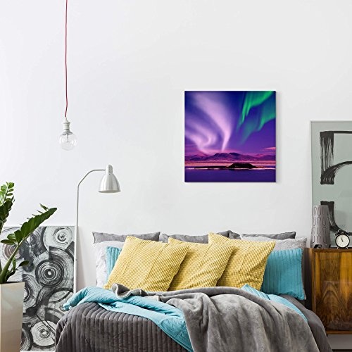 Paul Sinus Art Leinwandbilder | Bilder Leinwand 60x60cm Polarlichter über Bergen