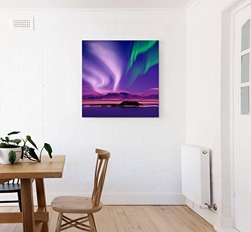 Paul Sinus Art Leinwandbilder | Bilder Leinwand 60x60cm Polarlichter über Bergen