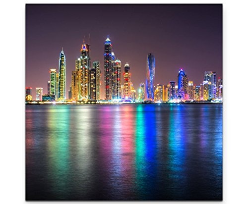 Paul Sinus Art Leinwandbilder | Bilder Leinwand 90x90cm Dubai Bei Nacht