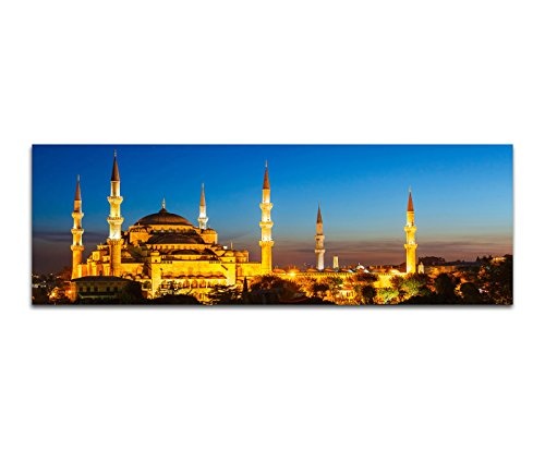 Panoramabild auf Leinwand und Keilrahmen 150x50cm Istanbul Moschee Nacht Lichter
