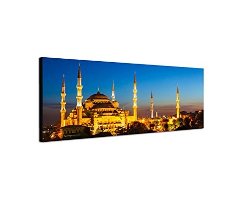 Panoramabild auf Leinwand und Keilrahmen 150x50cm Istanbul Moschee Nacht Lichter