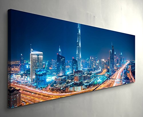 Paul Sinus Art Leinwandbilder | Bilder Leinwand 150x50cm Skyline Bei Nacht - Dubai