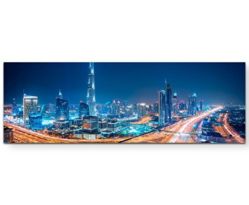 Paul Sinus Art Leinwandbilder | Bilder Leinwand 150x50cm Skyline Bei Nacht - Dubai