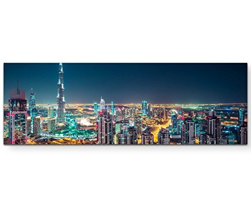 Paul Sinus Art Leinwandbilder | Bilder Leinwand 150x50cm Skyline Bei Nacht Dubai - UAE