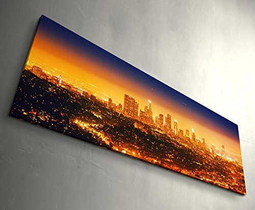 Paul Sinus Art Leinwandbilder | Bilder Leinwand 150x50cm Panorama von Los Angeles Bei Nacht