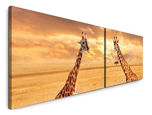 Paul Sinus Art Giraffen in der Savanne 180x50cm - 2 Wandbilder je 50x90cm - Kunstdrucke - Wandbild - Leinwandbilder fertig auf Rahmen