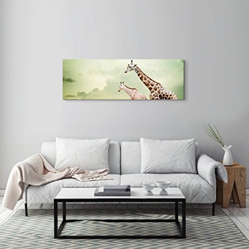 Paul Sinus Art Leinwandbilder | Bilder Leinwand 120x40cm Drei relaxende Giraffen