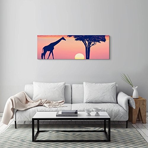 Paul Sinus Art Leinwandbilder | Bilder Leinwand 150x50cm Giraffe Bei Sonnenntergang