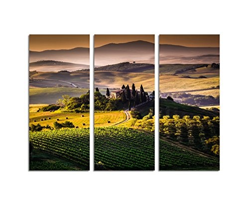 130x90cm - KUNSTDRUCK Toskana Italien Landschaft Anwesen 3teiliges Wandbild auf Leinwand und Keilrahmen - Fotobild Kunstdruck Artprint