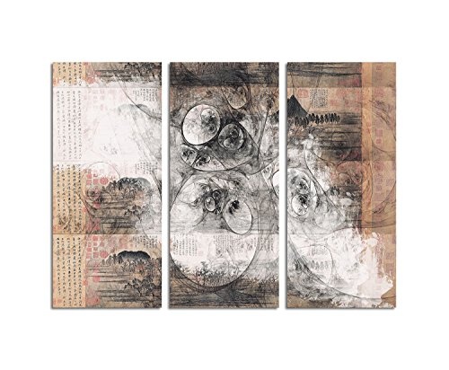 Echo der Vergangenheit - Kunstdruck Abstrakt500_3x90x40cm Leinwandbild XXL Collage Zeichnung Landschaft fertig auf Keilrahmen dreiteiliges Wandbild Tryptichon