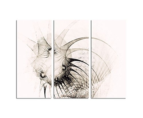 Kunstdruck schwarz weiß Abstrakt499_3x90x40cm Leinwandbild - Triste Siege -XXL fertig auf Keilrahmen dreiteiliges Wandbild Tryptichon
