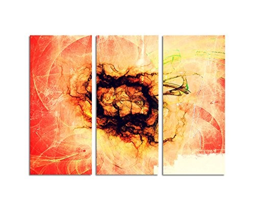 Opulenter Kunstdruck Abstrakt435_3x90x40cm Leinwandbild feurig krass Explosion fertig auf Keilrahmen dreiteiliges Wandbild Tryptichon
