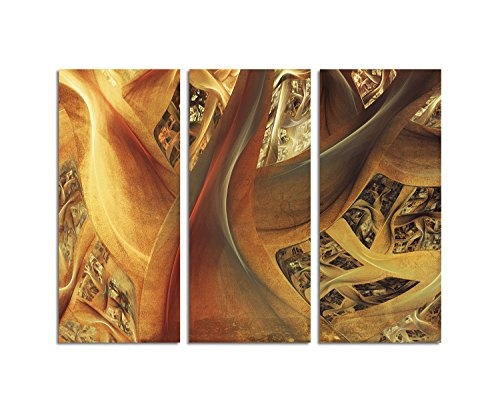 Kunstdruck braun Abstrakt432_3x90x40cm Bild auf Leinwand Harmonie Wärme Innigkeit XXL fertig auf Keilrahmen dreiteiliges Wandbild Tryptichon