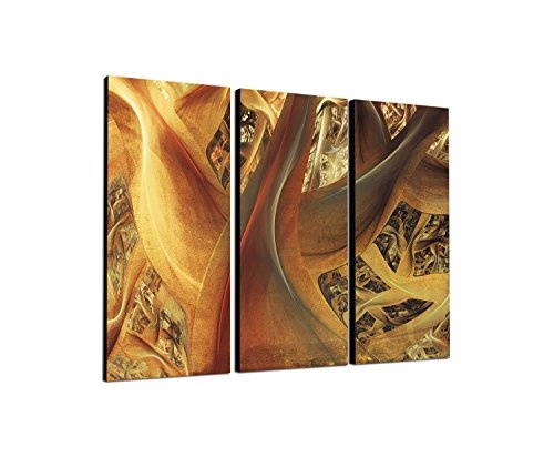 Kunstdruck braun Abstrakt432_3x90x40cm Bild auf Leinwand Harmonie Wärme Innigkeit XXL fertig auf Keilrahmen dreiteiliges Wandbild Tryptichon