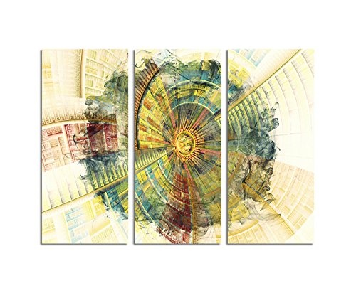 Kunstdruck bunt Abstrakt428_3x90x40cm Leinwandbild - Weltansichten -XXL fertig auf Keilrahmen dreiteiliges Wandbild Tryptichon