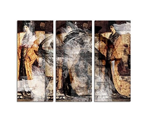 Kunstdruck Gesichter der Vergangenheit Abstrakt475_3x90x40cm Leinwandbild XXL fertig auf Keilrahmen dreiteiliges Wandbild Tryptichon