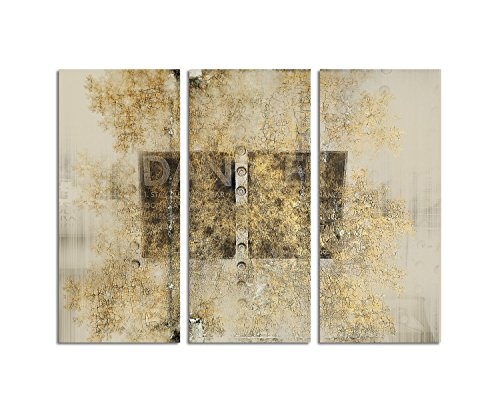 Schlichter Kunstdruck Abstrakt420_3x90x40cm Leinwandbild beige graubraun creme XXL fertig auf Keilrahmen dreiteiliges Wandbild Tryptichon
