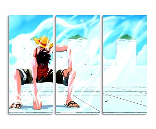 Paul Sinus Art Keilrahmenbild auf Leinwand 3 teilig One Piece Luffy 3x90x40cm (Gesamt 120x90cm) Ausführung schöner Kunstdruck auf echter Leinwand als Wandbild auf Keilrahmen