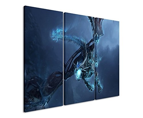 Keilrahmenbild auf Leinwand 3 teilig World of Warcraft Ice Dragon 3x90x40cm (Gesamt 120x90cm) Ausführung schöner Kunstdruck auf echter Leinwand als Wandbild auf Keilrahmen