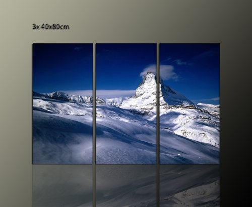 Matterhorn Bild 3 teilig Wandbild auf Leinwand (matterhorn 3x40x80cm) Bergbild Bilder fertig gerahmt auf Keilrahmen xxl. Kunstdruck auf Leinwand. Preiswert Günstig inkl Rahmung