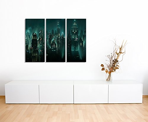 Keilrahmenbild auf Leinwand 3 teilig Bioshock Rapture 3x90x40cm (Gesamt 120x90cm) Ausführung schöner Kunstdruck auf echter Leinwand als Wandbild auf Keilrahmen