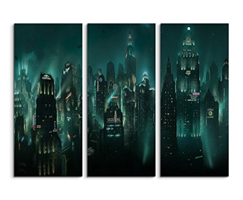 Keilrahmenbild auf Leinwand 3 teilig Bioshock Rapture 3x90x40cm (Gesamt 120x90cm) Ausführung schöner Kunstdruck auf echter Leinwand als Wandbild auf Keilrahmen