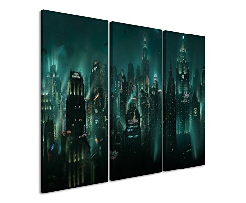 Keilrahmenbild auf Leinwand 3 teilig Bioshock Rapture 3x90x40cm (Gesamt 120x90cm) Ausführung schöner Kunstdruck auf echter Leinwand als Wandbild auf Keilrahmen