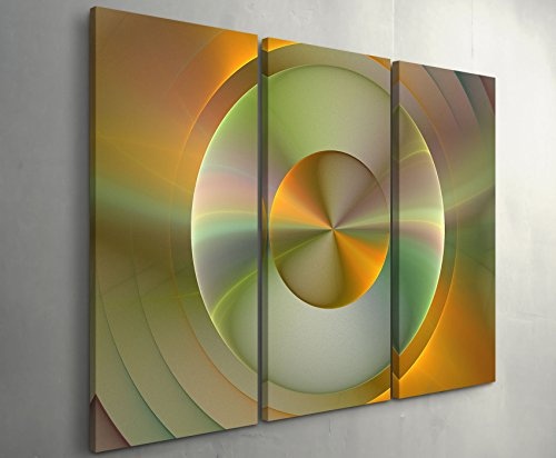 Paul Sinus Art Abstraktes Bild - golden, grün, metallic konzentrische Kreise - 3 teiliges Wandbild Gesamtgröße 130x90cm