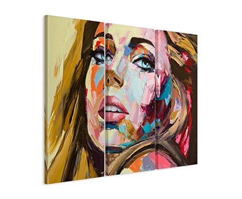 3 teiliges Leinwand-Bild 3x90x40cm (Gesamt 130x90cm) Abstraktes Ölgemälde - Blonde Frau auf Leinwand exklusives Wandbild moderne Fotografie für ihre Wand in vielen Größen