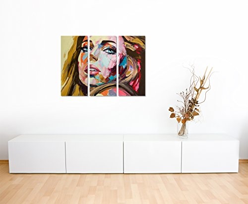 3 teiliges Leinwand-Bild 3x90x40cm (Gesamt 130x90cm) Abstraktes Ölgemälde - Blonde Frau auf Leinwand exklusives Wandbild moderne Fotografie für ihre Wand in vielen Größen