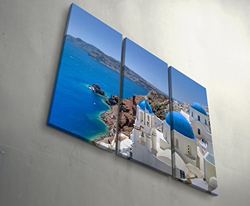 Fotografie - Santorini Kirchenglocke und Kuppeldächer - 3 teiliges Wandbild Gesamtgröße 130x90cm