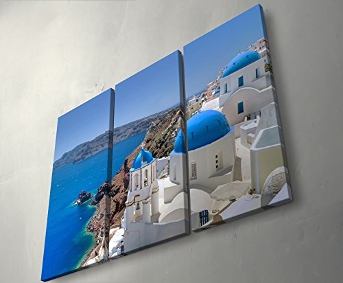 Fotografie - Santorini Kirchenglocke und Kuppeldächer - 3 teiliges Wandbild Gesamtgröße 130x90cm