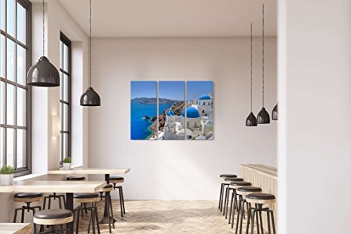 Fotografie - Santorini Kirchenglocke und Kuppeldächer - 3 teiliges Wandbild Gesamtgröße 130x90cm