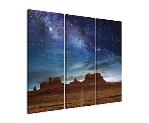 3 teiliges Leinwand-Bild 3x90x40cm (Gesamt 130x90cm) Landschaftsfotografie - Ausblick am Monument Valley, USA auf Leinwand exklusives Wandbild moderne Fotografie für ihre Wand in vielen Größen