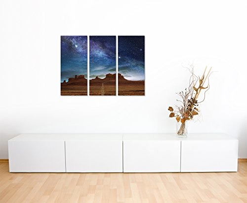 3 teiliges Leinwand-Bild 3x90x40cm (Gesamt 130x90cm) Landschaftsfotografie - Ausblick am Monument Valley, USA auf Leinwand exklusives Wandbild moderne Fotografie für ihre Wand in vielen Größen