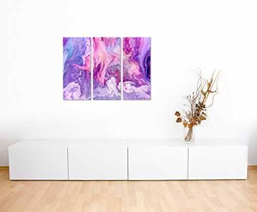 3 teiliges Leinwand-Bild 3x90x40cm (Gesamt 130x90cm) Abstraktes violettes Acrylgemälde auf Leinwand exklusives Wandbild moderne Fotografie für ihre Wand in vielen Größen