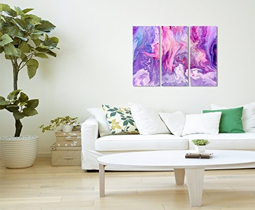 3 teiliges Leinwand-Bild 3x90x40cm (Gesamt 130x90cm) Abstraktes violettes Acrylgemälde auf Leinwand exklusives Wandbild moderne Fotografie für ihre Wand in vielen Größen