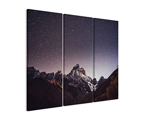3 teiliges Leinwand-Bild 3x90x40cm (Gesamt 130x90cm) Landschaftsfotografie - Fantastischer Sternenhimmel auf Leinwand exklusives Wandbild moderne Fotografie für ihre Wand in vielen Größen