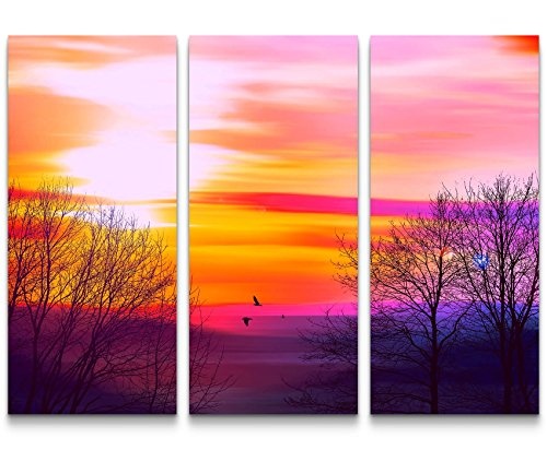 Paul Sinus Art Farbenfroher Sonnenuntergang - 3 teiliges Wandbild Gesamtgröße 130x90cm