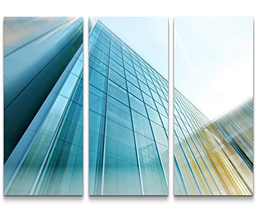 Paul Sinus Art Weitwinkelaufnahme - Hochhausfront - 3 teiliges Wandbild Gesamtgröße 130x90cm