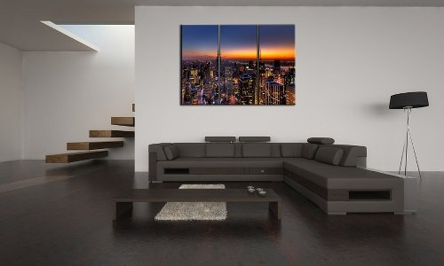 New York Bild 3 teilig Moderne Bilder (new york skyline 3x40x80cm) Großstadtflair Bilder fertig gerahmt auf Keilrahmen xxl. Kunstdruck auf Leinwand. Preiswert Günstig inkl Rahmung
