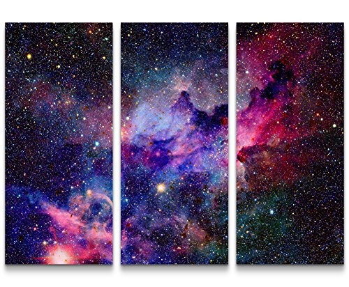 Nebel und Galaxien im Weltraum - 3 teiliges Wandbild Gesamtgröße 130x90cm