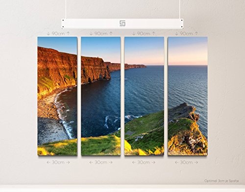 Paul Sinus Art Cliffs of Moher - Sonnenuntergangsstimmung - 4 teiliges Canvas Bild 4x30x90cm