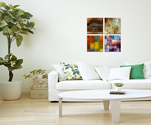 Paul Sinus Art 4 Teiliges Leinwandbild je 40x40cm - Abstrakt Muster Mehrfarbig Expressiv