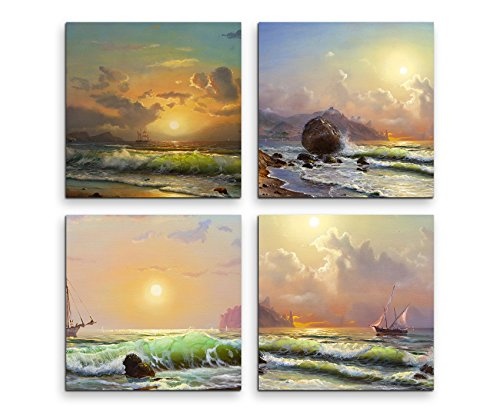 Paul Sinus Art 4 Teiliges Leinwandbild je 40x40cm - Schiff Wasser Meer Unwetter Sturm