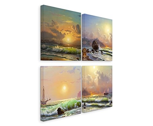 Paul Sinus Art 4 Teiliges Leinwandbild je 40x40cm - Schiff Wasser Meer Unwetter Sturm